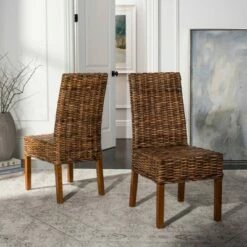 Set of 2 Sanibel Dining Chair Wood/Brown - Safavieh