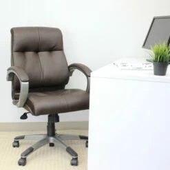 Double Plush Mid Back Executive Chair Brown - Boss Office Products