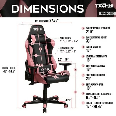 Ergonomic High Back Racer Style PC Gaming Chair Pink - Techni Sport 6 Ergonomic High Back Racer Style PC Gaming Chair Pink - Techni Sport - Image 4