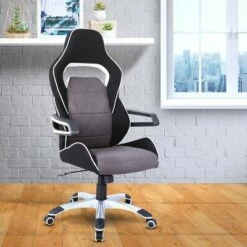 Ergonomic Upholstered Racing Style Home & Office Chair Gray/Black - Techni Mobili