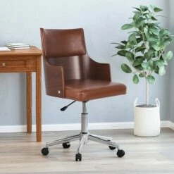 Rhine Mid-Century Modern Upholstered Swivel Office Chair - Christopher Knight Home Midnight Black/walnut