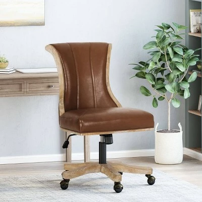 Coulee Contemporary Upholstered Roll Back Swivel Office Chair - Christopher Knight Home Dark Brown/natural 3 Coulee Contemporary Upholstered Roll Back Swivel Office Chair - Christopher Knight Home Dark Brown/natural