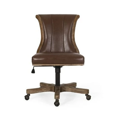 Coulee Contemporary Upholstered Roll Back Swivel Office Chair - Christopher Knight Home Dark Brown/natural 14 Coulee Contemporary Upholstered Roll Back Swivel Office Chair - Christopher Knight Home Dark Brown/natural - Image 12