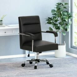 Gehring Modern Channel Stitched Swivel Office Lift Chair - Christopher Knight Home Black/chrome
