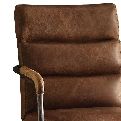 Metal and Top Grain Leather Executive Office Chair Brown - Benzara 2 Metal and Top Grain Leather Executive Office Chair Brown - Benzara
