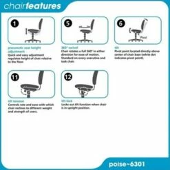 Poise Executive Mid Office Chair - Black - Safco