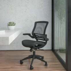 Mid-Back Transparent Mesh Executive Swivel Office Chair with Flip-Up Arms - Riverstone Furniture Black -Office Chairs Sales Shop unnamed file 2153