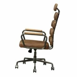Leatherette Metal Swivel Executive Chair with Five Horizontal Panels Backrest Brown - Benzara -Office Chairs Sales Shop unnamed file 2191