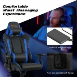 Costway Massage Gaming Chair Reclining Racing Chair w/Lumbar Support and Headrest WhiteBluePinkRed -Office Chairs Sales Shop unnamed file 2278