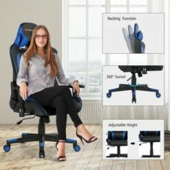 Costway Massage Gaming Chair Reclining Racing Chair w/Lumbar Support and Headrest WhiteBluePinkRed -Office Chairs Sales Shop unnamed file 2279