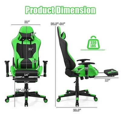 Costway Massage Gaming Chair Reclining Racing Office Computer Chair with Footrest WhiteBluePinkRed 4 Costway Massage Gaming Chair Reclining Racing Office Computer Chair with Footrest WhiteBluePinkRed - Image 2
