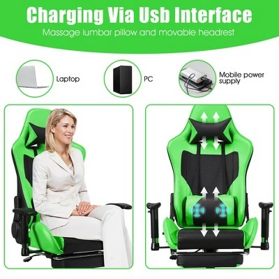 Costway Massage Gaming Chair Reclining Racing Office Computer Chair with Footrest WhiteBluePinkRed 7 Costway Massage Gaming Chair Reclining Racing Office Computer Chair with Footrest WhiteBluePinkRed - Image 5