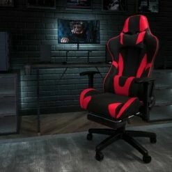 Flash Furniture X30 Gaming Chair Racing Office Ergonomic Computer Chair with Fully Reclining Back and Slide-Out Footrest in Red LeatherSoft