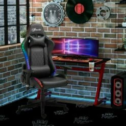 Vinsetto Gaming Chair with RGB LED 2D Arm Lumbar Support Swivel Home Office Computer Recliner High Back Racing Gamer Desk Chair