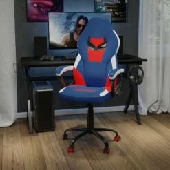 Flash Furniture Ergonomic PC Office Computer Chair - Adjustable Red & Blue Designer Gaming Chair - 360° Swivel - Red Dual Wheel Casters