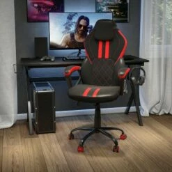 Flash Furniture Ergonomic Office Computer Chair - Adjustable Black and Red Designer Gaming Chair - 360° Swivel - Red Dual Wheel Casters