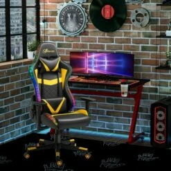 Vinsetto Video Game Chair with RGB LED s Adjustable Height Recline and Armrests for Office
