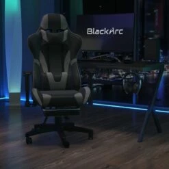 BlackArc Faux Leather Reclining Gaming Chair - Height Adjustable Pivot Arms, Pull-Out Footrest, Headrest & Lumbar Pillows