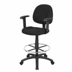 Drafting Stool with Footring and Adjustable Arms - Boss Office Products Black