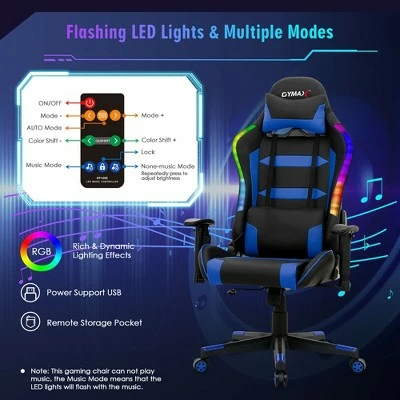 Costway Gaming Chair Adjustable Swivel Computer Chair w/ LED Lights & Remote 8 Costway Gaming Chair Adjustable Swivel Computer Chair w/ LED Lights & Remote - Image 6