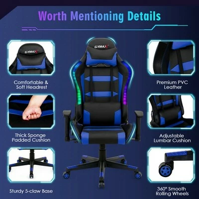 Costway Gaming Chair Adjustable Swivel Computer Chair w/ LED Lights & Remote 11 Costway Gaming Chair Adjustable Swivel Computer Chair w/ LED Lights & Remote - Image 9