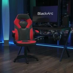 BlackArc High Back Gaming Chair with Faux Leather Upholstery, Height Adjustable Swivel Seat & Padded Flip-Up Arms