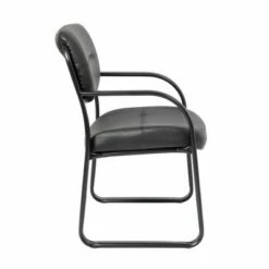 Leather Sled Base Guest Chair Black - Boss Office Products
