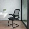 Emma and Oliver Black Mesh Sled Base Side Reception Guest Office Chair with Flip-Up Arms