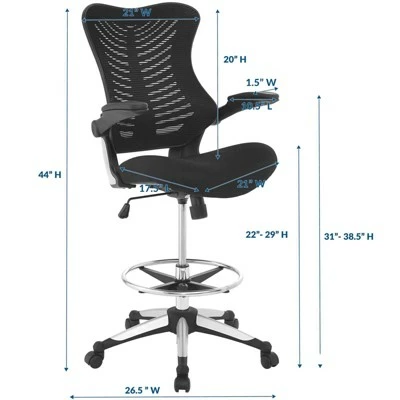 Charge Drafting Chair Black - Modway 3 Charge Drafting Chair Black - Modway