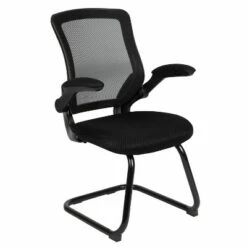 Mesh Sled Base Side Reception Chair with Flip Up Arms Black - Riverstone Furniture