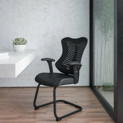 Flash Furniture Designer Black Mesh Sled Base Side Reception Chair with Adjustable Arms 2 Flash Furniture Designer Black Mesh Sled Base Side Reception Chair with Adjustable Arms