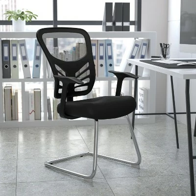 Flash Furniture Black Mesh Side Reception Chair with Chrome Sled Base 2 Flash Furniture Black Mesh Side Reception Chair with Chrome Sled Base