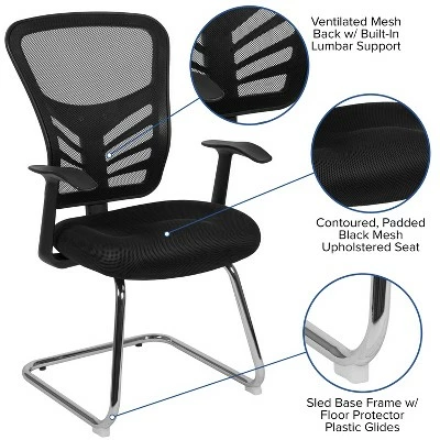 Flash Furniture Black Mesh Side Reception Chair with Chrome Sled Base 5 Flash Furniture Black Mesh Side Reception Chair with Chrome Sled Base - Image 4