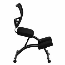 Mobile Ergonomic Kneeling Chair with Black Curved Mesh Back and Fabric Seat - Flash Furniture