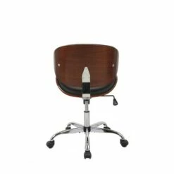 Modern Curved Back Office Chair - WOVENBYRD Black Faux Leather