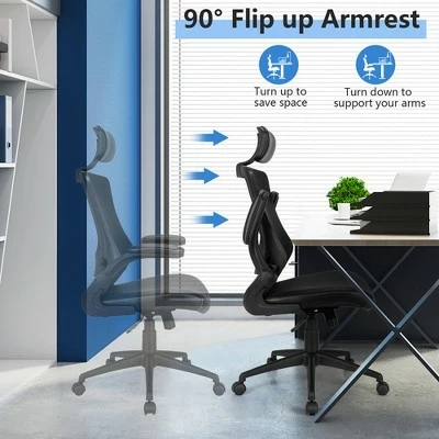 Costway Mesh Back Adjustable Swivel Office Chair w/ Flip up Arms Leather Seat 7 Costway Mesh Back Adjustable Swivel Office Chair w/ Flip up Arms Leather Seat - Image 5