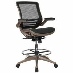 Mid-Back Transparent Mesh Drafting Chair with Flip-Up Arms - Riverstone Furniture Gold/black