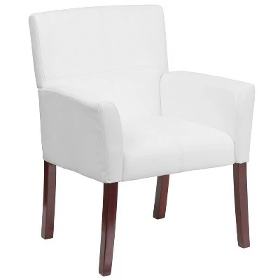Executive Side Leather Chair Mahogany Legs - Flash Furniture White 6 Executive Side Leather Chair Mahogany Legs - Flash Furniture White - Image 5