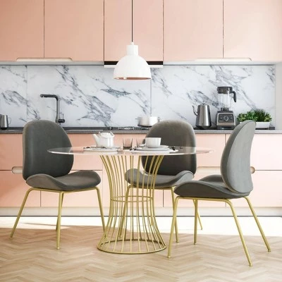 Astor Velvet Upholstered Dining Chair with Brass Metal Legs - CosmoLiving by Cosmopolitan Green 4 Astor Velvet Upholstered Dining Chair with Brass Metal Legs - CosmoLiving by Cosmopolitan Green - Image 2