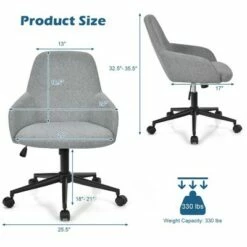 Costway Linen Accent Office Chair Adjustable Rolling Swivel Task Chair w/Armrest