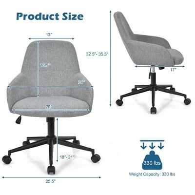 Costway Linen Accent Office Chair Adjustable Rolling Swivel Task Chair w/Armrest 3 Costway Linen Accent Office Chair Adjustable Rolling Swivel Task Chair w/Armrest