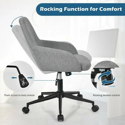 Costway Linen Accent Office Chair Adjustable Rolling Swivel Task Chair w/Armrest 6 Costway Linen Accent Office Chair Adjustable Rolling Swivel Task Chair w/Armrest - Image 4