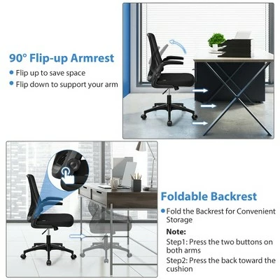 Costway Mesh Office Chair Swivel Computer Desk Chair w/Foldable Backrest & Flip-Up Arms 9 Costway Mesh Office Chair Swivel Computer Desk Chair w/Foldable Backrest & Flip-Up Arms - Image 7