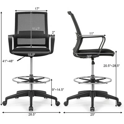 Costway Drafting Chair Tall Office Chair Adjustable Height w/Footrest 4 Costway Drafting Chair Tall Office Chair Adjustable Height w/Footrest - Image 2