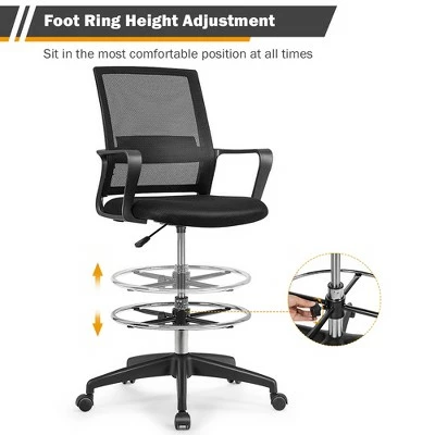 Costway Drafting Chair Tall Office Chair Adjustable Height w/Footrest 6 Costway Drafting Chair Tall Office Chair Adjustable Height w/Footrest - Image 4