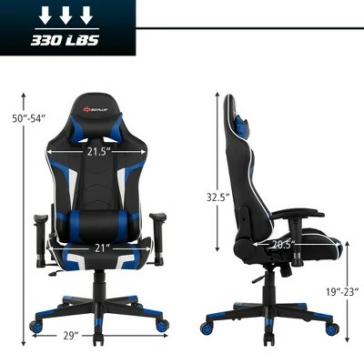 Costway Massage Gaming Chair Reclining Swivel Racing Office Chair w/Lumbar Support WhiteBlueGreyRed 4 Costway Massage Gaming Chair Reclining Swivel Racing Office Chair w/Lumbar Support WhiteBlueGreyRed - Image 2