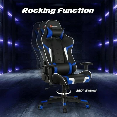 Costway Massage Gaming Chair Reclining Swivel Racing Office Chair w/Lumbar Support WhiteBlueGreyRed 5 Costway Massage Gaming Chair Reclining Swivel Racing Office Chair w/Lumbar Support WhiteBlueGreyRed - Image 3