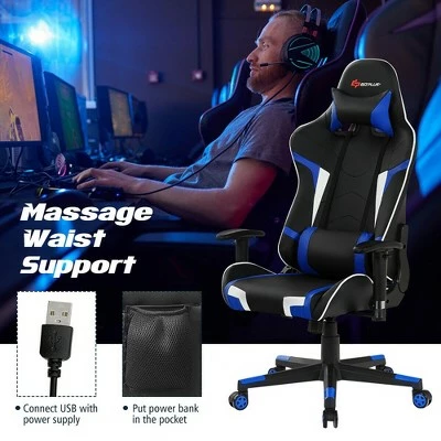 Costway Massage Gaming Chair Reclining Swivel Racing Office Chair w/Lumbar Support WhiteBlueGreyRed 6 Costway Massage Gaming Chair Reclining Swivel Racing Office Chair w/Lumbar Support WhiteBlueGreyRed - Image 4