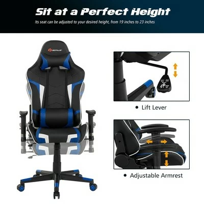 Costway Massage Gaming Chair Reclining Swivel Racing Office Chair w/Lumbar Support WhiteBlueGreyRed 9 Costway Massage Gaming Chair Reclining Swivel Racing Office Chair w/Lumbar Support WhiteBlueGreyRed - Image 7