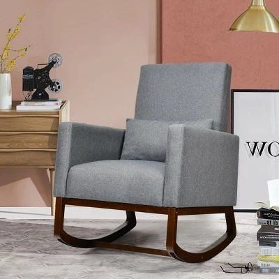 Costway 2-in-1 Fabric Upholstered Rocking Chair Nursery Armchair with Pillow Dark Grey 4 Costway 2-in-1 Fabric Upholstered Rocking Chair Nursery Armchair with Pillow Dark Grey - Image 2